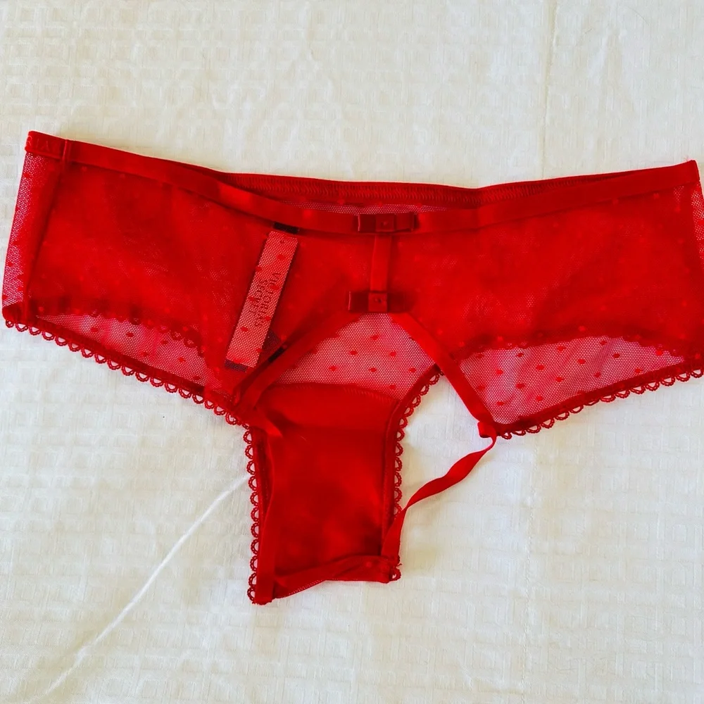 Victoria’s Secret Red Very Sexy Sheer Dot Mesh Open Back Cheeky Panty